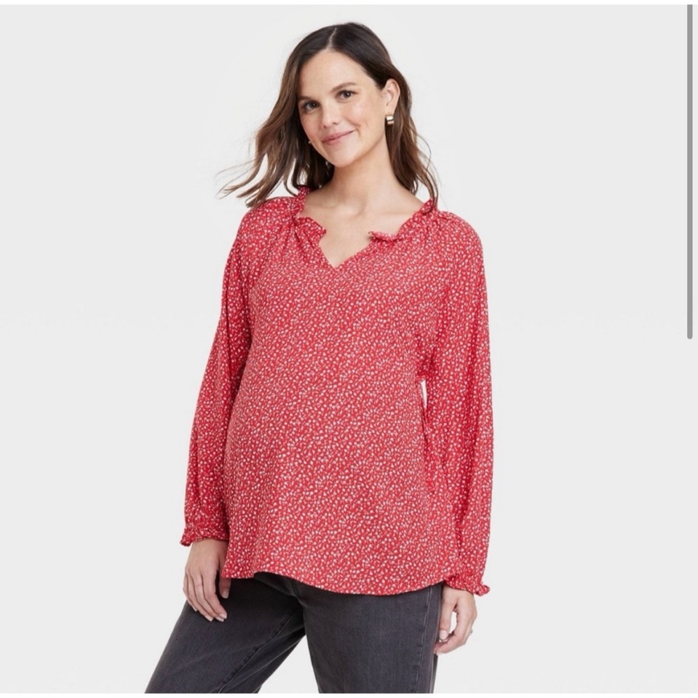 ISABEL by Ingrid + Isabel Red Floral Side Tie
Long Sleeve Maternity Top Small